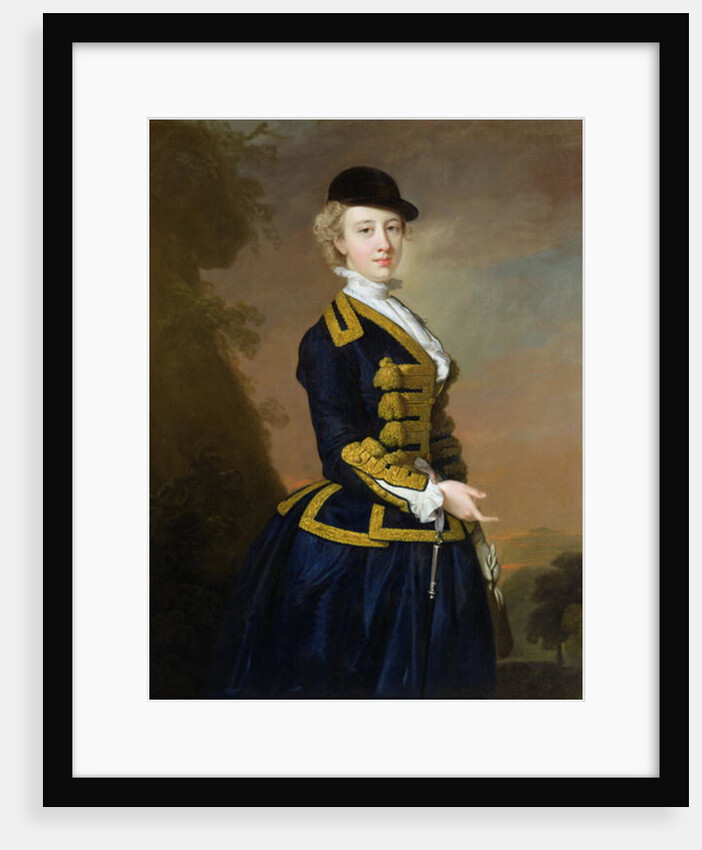 Portrait of Nancy Fortesque wearing a dark blue riding habit by Thomas Hudson