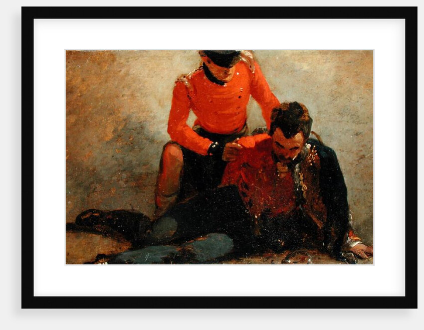 A Highlander, Black Watch attending a General of Hussars, possibly Lord Uxbridge: a study for 'The Battle of Waterloo' by George Jones