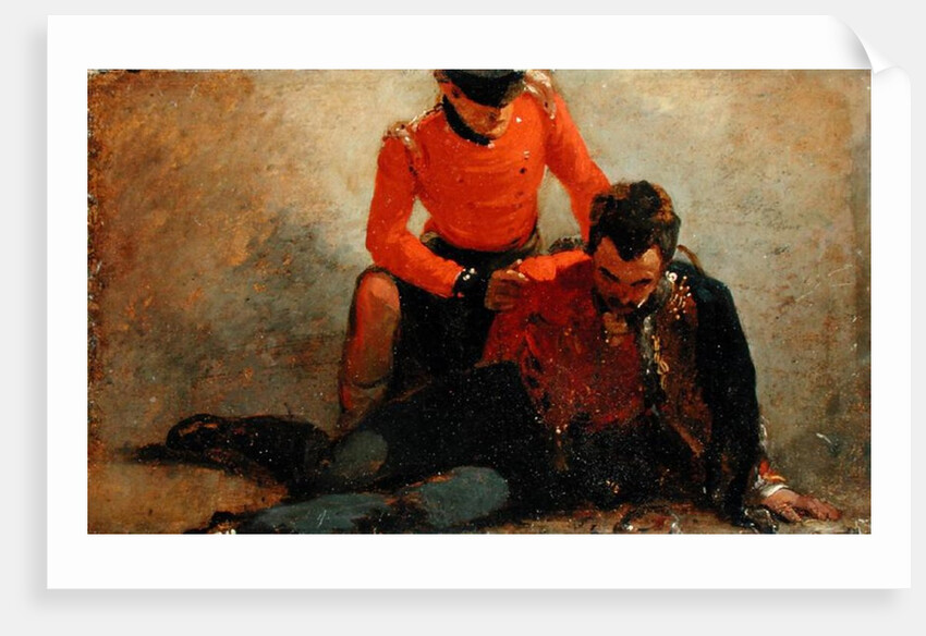 A Highlander, Black Watch attending a General of Hussars, possibly Lord Uxbridge: a study for 'The Battle of Waterloo' by George Jones