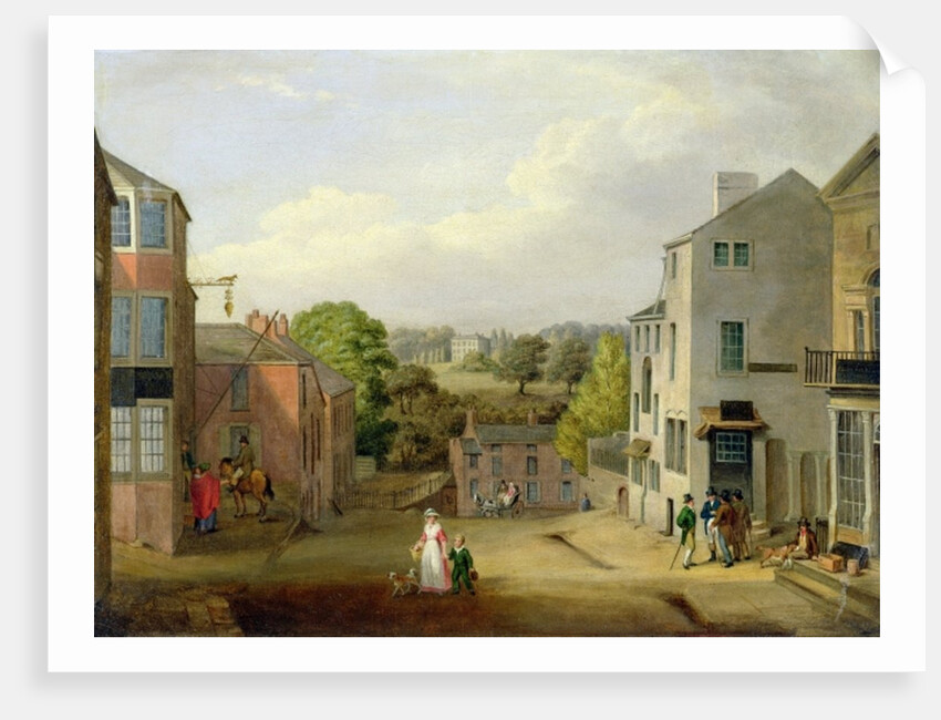 Street Scene in Chorley, Lancashire, with a View of Chorley Hall, c.1790-1817 by John Bird