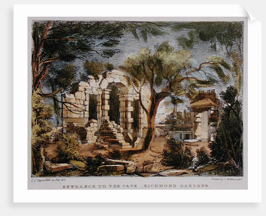 Entrance to the Cave, Richmond Gardens, plate 18 from 'Kew Gardens: A Series of Twenty-Four Drawings on Stone' by George Ernest (after) Papendiek