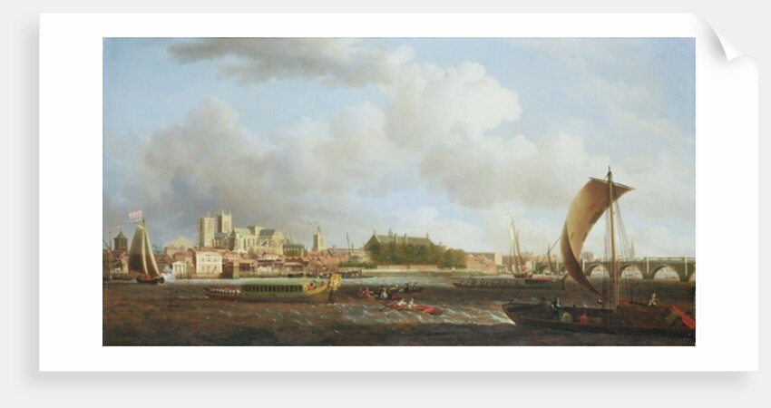 Westminster from Lambeth, with the ceremonial barge of the Ironmongers' Company, c.1745 by Samuel Scott