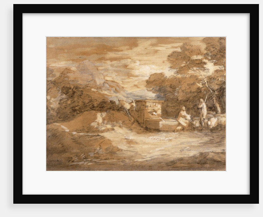 Mountain Landscape with Figures, Sheep and Fountain by Thomas Gainsborough