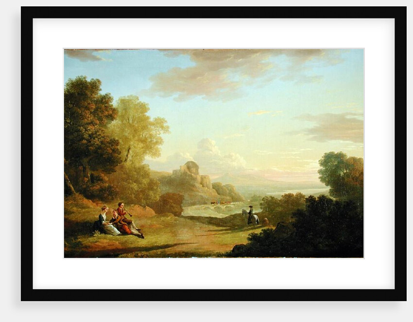 An Imaginary Landscape with a Traveller and Figures Overlooking the Bay of Baiae, 1773 by Thomas Jones