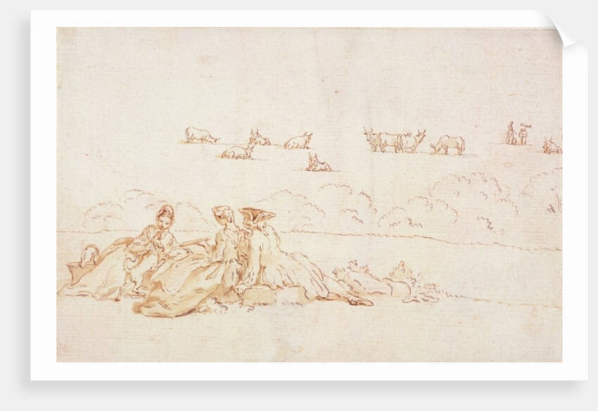 A Picnic: Two Ladies and a Gentleman by Hubert Francois Gravelot