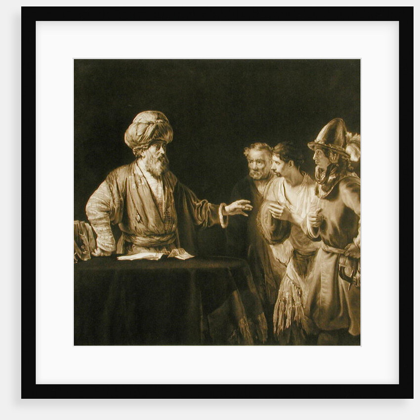 The Roman Centurion Cornelius orders his servants to go to Joppa to ask the apostle Peter to visit him in Caeserea by Rembrandt Harmensz. van Rijn
