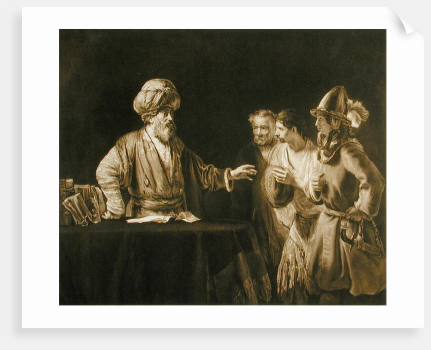 The Roman Centurion Cornelius orders his servants to go to Joppa to ask the apostle Peter to visit him in Caeserea by Rembrandt Harmensz. van Rijn