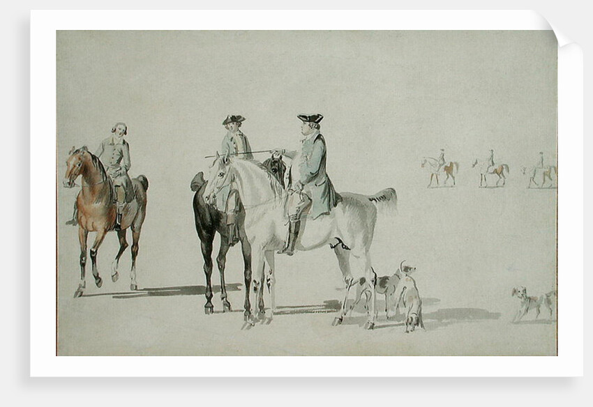 The Duke of Cumberland with a Gentleman and a Groom, all Mounted, and Dogs by Paul and/or Sandby Thomas Sandby