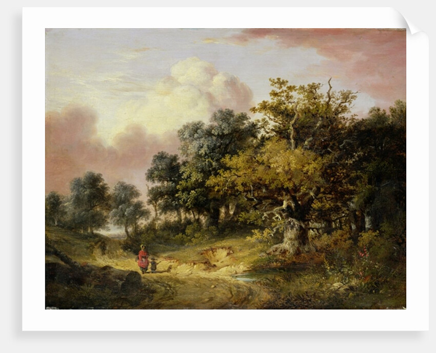 Wooded Landscape with Woman and Child Walking Down a Road by Robert Ladbrooke