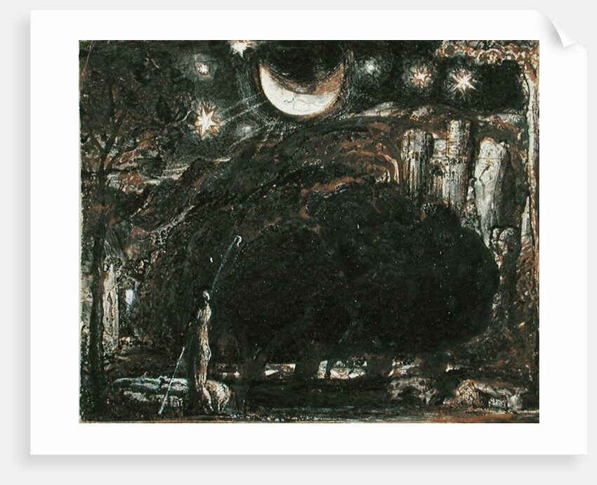 A Shepherd and his Flock under the Moon and Stars, c.1827 by Samuel Palmer