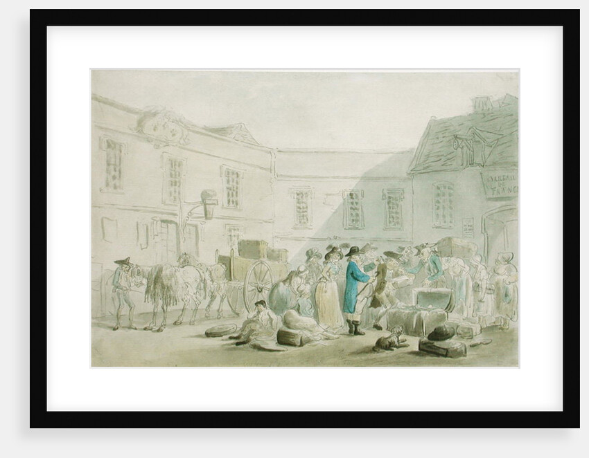 The Customs House at Boulogne - verso: Graphite Sketch of Horses, Carriages and Buildings by Thomas Rowlandson