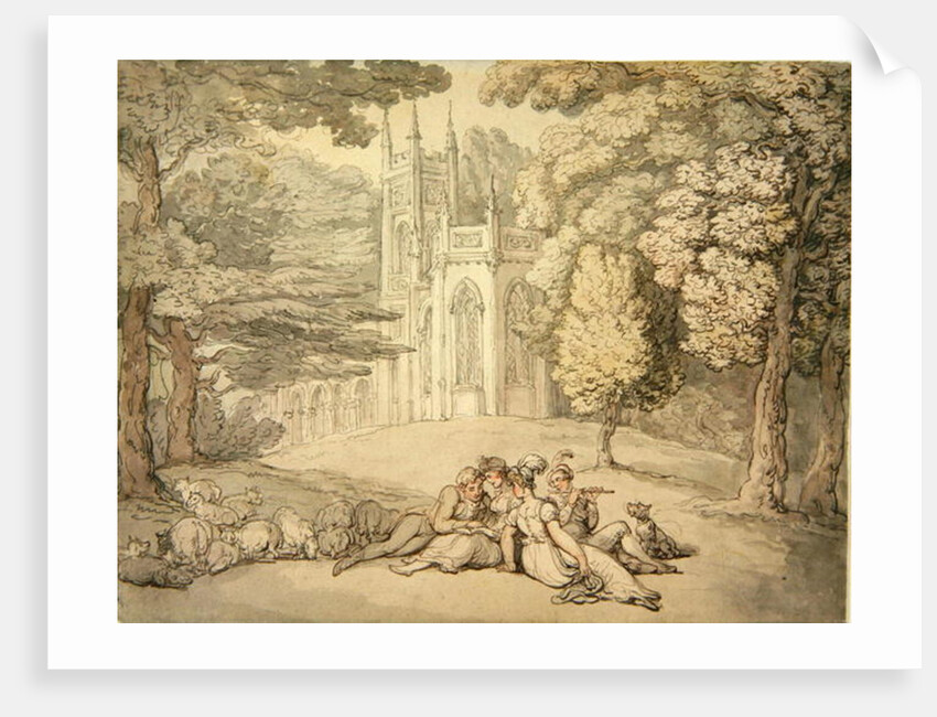 A college green with a group of damsels and young gentlemen in the foreground, c.1810-15 by Thomas Rowlandson