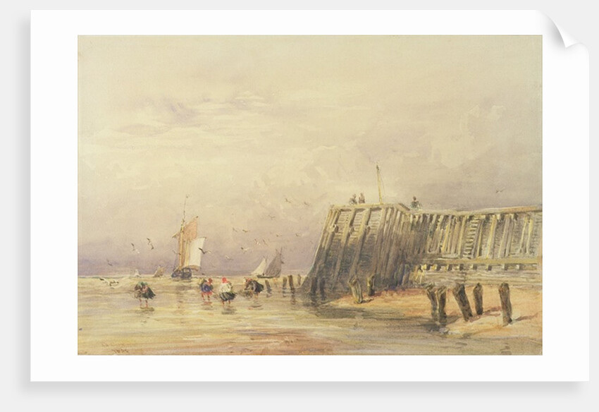 Seascape with Sailing Barges and Figures Wading Off-Shore, 1832 by David Cox