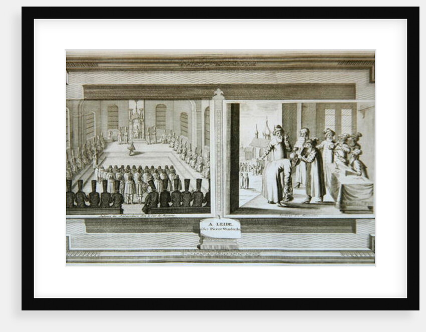 Scenes depicting an ambassadorial audience with the Czar of Russia and Muscovites declaring an oath by Pieter Van der Aa