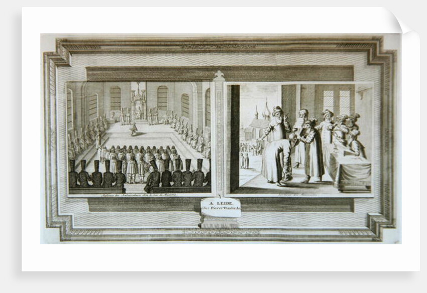 Scenes depicting an ambassadorial audience with the Czar of Russia and Muscovites declaring an oath by Pieter Van der Aa