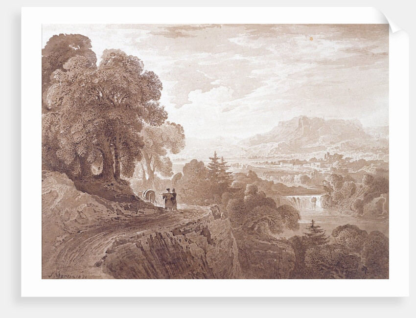 Travellers on a road above a river, 1821 by John Martin