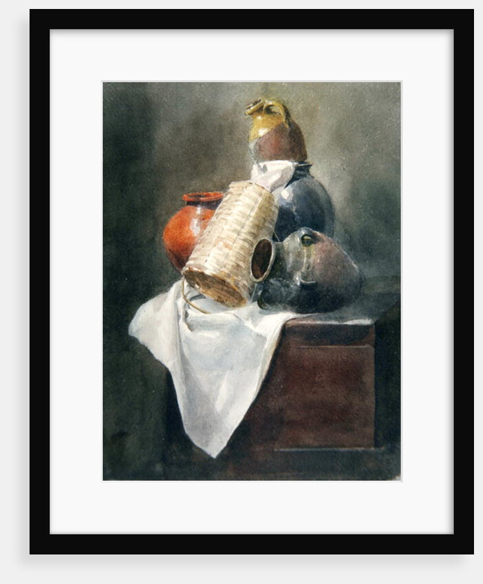 Still Life: Pots, Basket and Cloth on a Chest by Peter de Wint