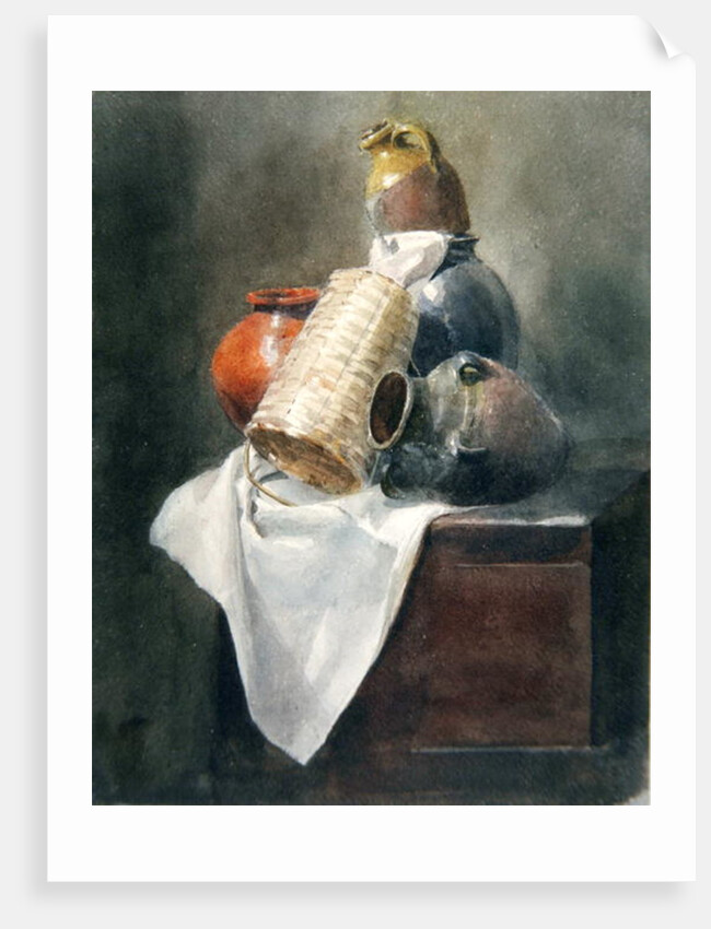 Still Life: Pots, Basket and Cloth on a Chest by Peter de Wint