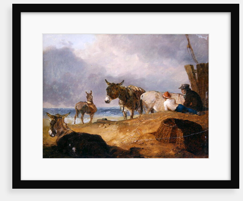 Donkeys and Figures on a Beach by Julius Caesar Ibbetson