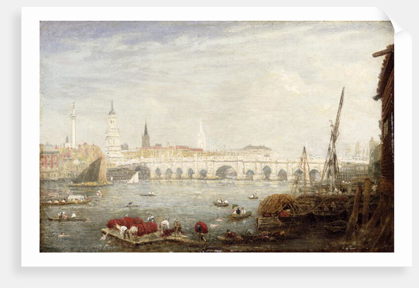 The Monument and London Bridge, c.1820-80 by Frederick Nash