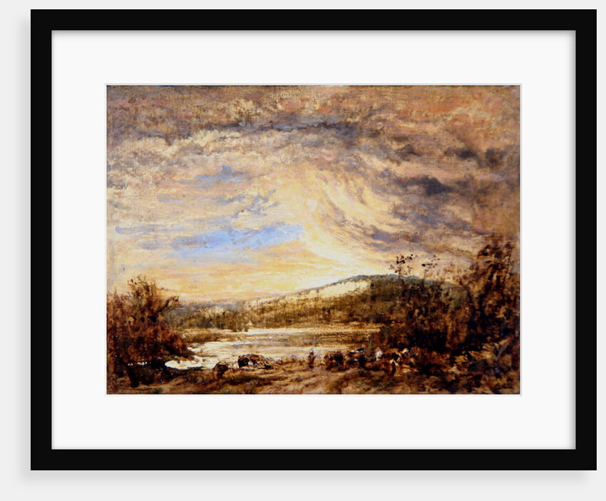 A River Landscape, Sunset by John Linnell