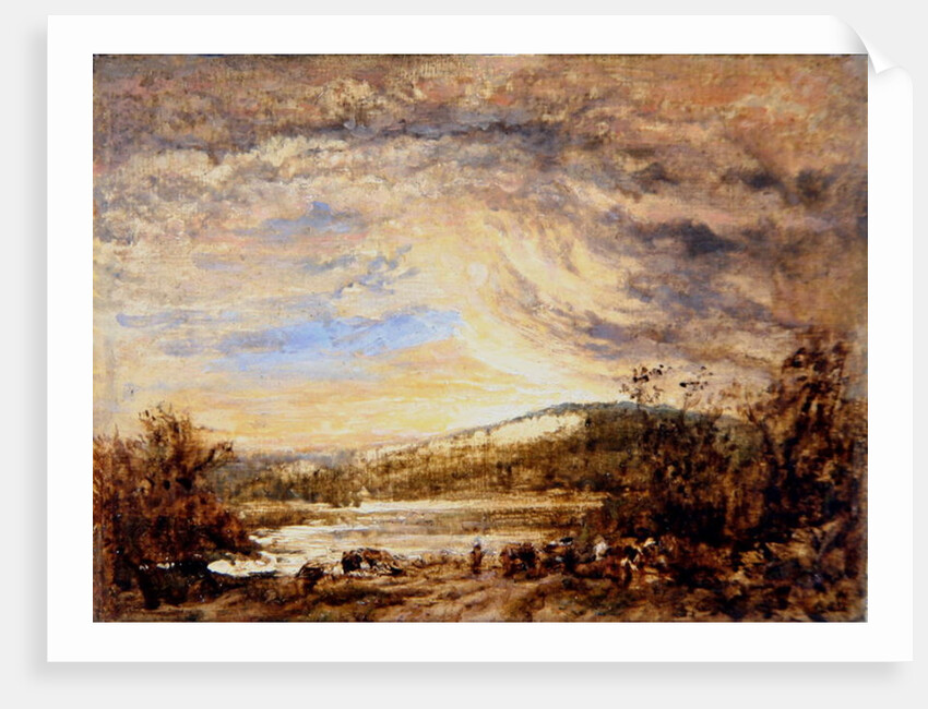 A River Landscape, Sunset by John Linnell