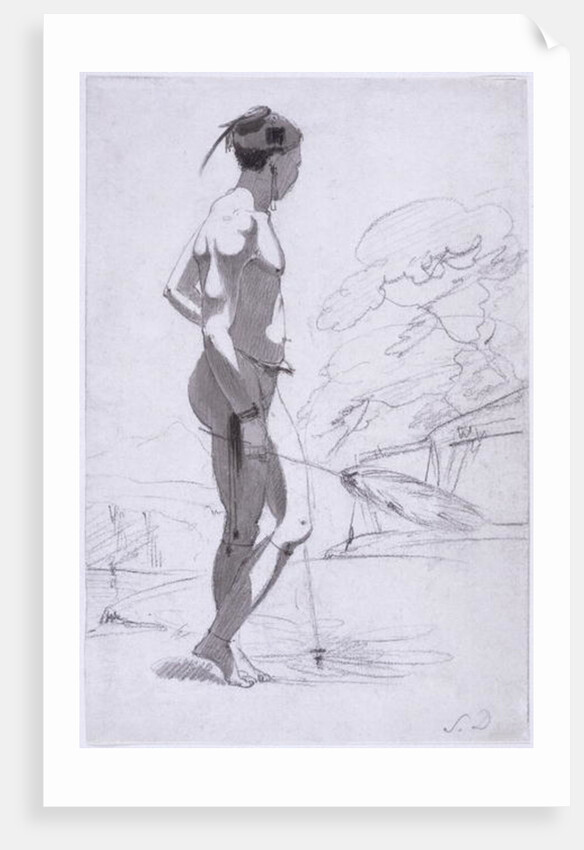 Tswana Man Holiding an Ostrich Feather Fan in a Landscape, c.1802 by Samuel Daniell