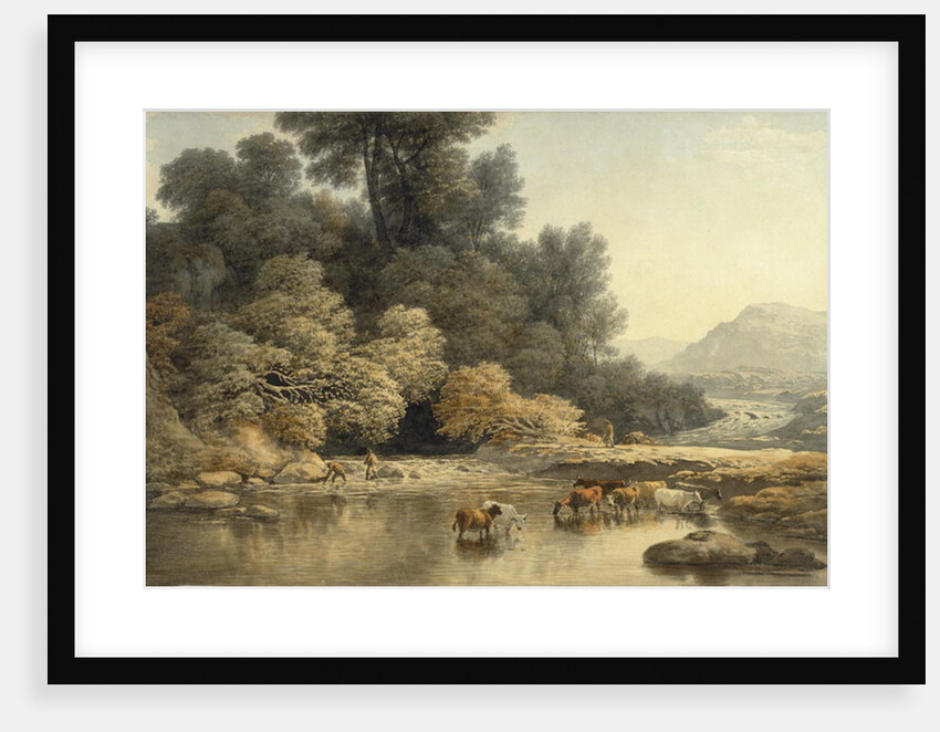 Hilly landscape with River and Cattle, c.1810 by John Glover
