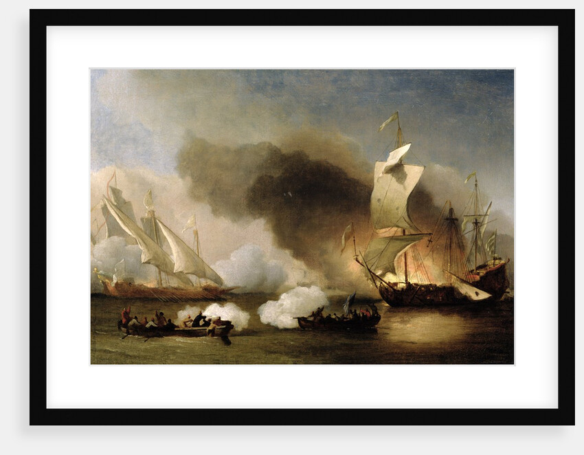 An Action off the Barbary Coast with Galleys and English Ships, c.1695 by Willem van de the Younger Velde