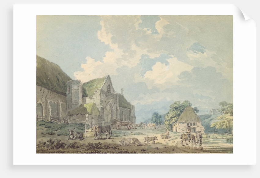 The Tithe Barn at Abbotsbury with the Abbey on the hill..., c.1795 by Thomas Girtin
