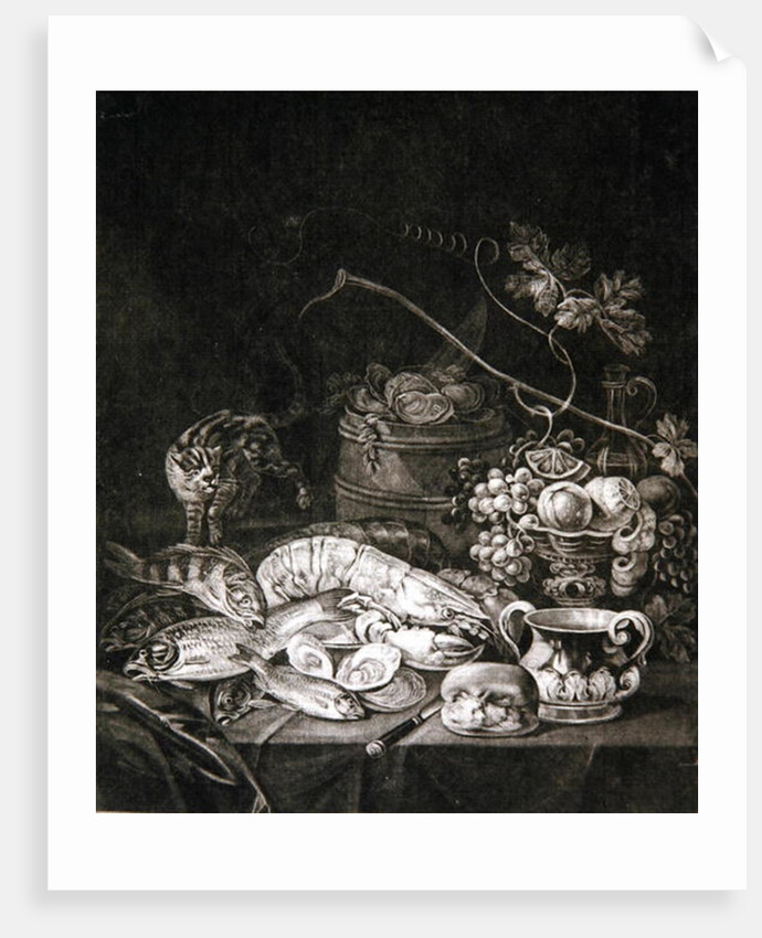 Banquet Piece with Lobsters, Fish and Cat by Robert Robinson