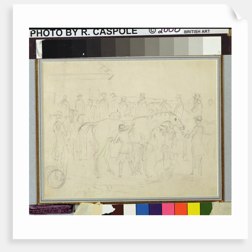 Rubbing down a horse in a paddock at a racetrack by Sawrey Gilpin