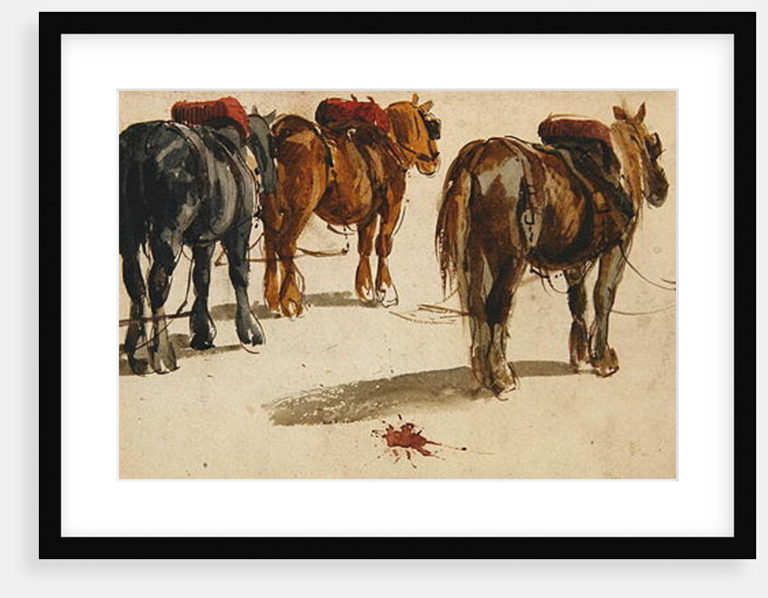 Three Cart-Horses in traces, back view by Peter de Wint