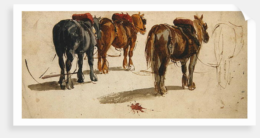 Three Cart-Horses in traces, back view by Peter de Wint