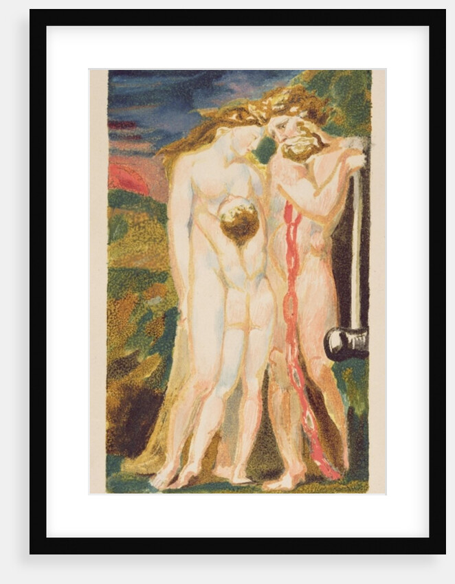 A nude woman looking down at a half-grown boy by William Blake