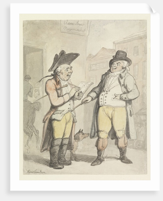 A Bookmaker and his client outside the Ram Inn, Newmarket by Thomas Rowlandson
