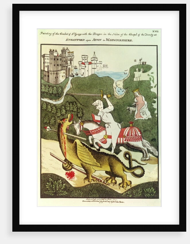 St. George and the Dragon, after an original painting in the Chapel of the Trinity at Stratford Upon Avon, Warwickshire, 1804 by Thomas Fisher Hoxton