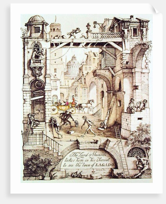 The Lord Munodi takes him in his chariot to see the town of Lagado by Rex Whistler