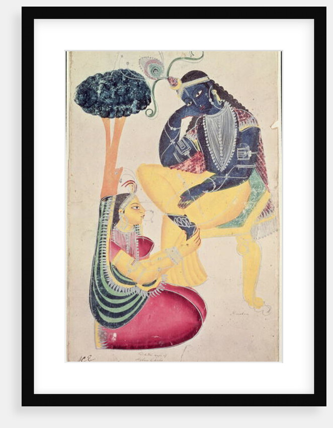 The God Krishna with his mortal love, Radha by Indian School