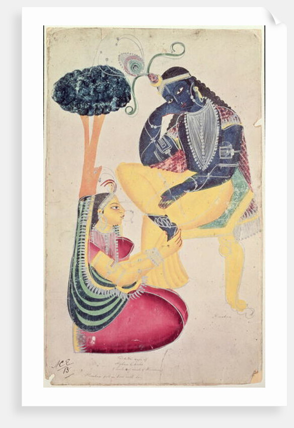 The God Krishna with his mortal love, Radha by Indian School