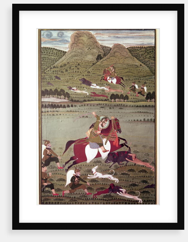 Maharana Jawan Singh of Mewar hunting wild boar, Udaipur by Indian School