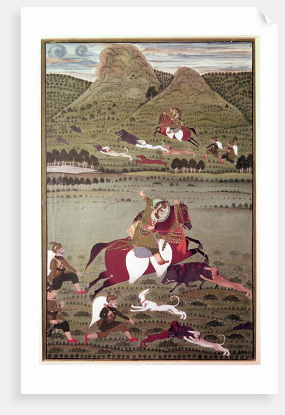 Maharana Jawan Singh of Mewar hunting wild boar, Udaipur by Indian School