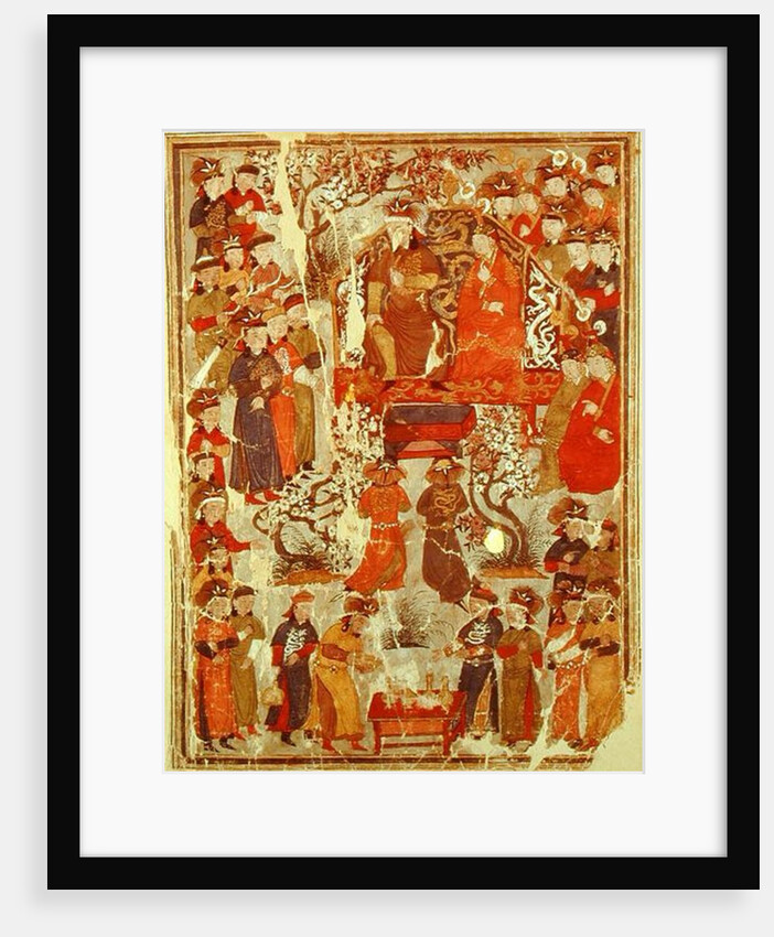 Ms. Supp. Pers. 1113 f.126v Genghis Khan and his wife Bortei enthroned before courtiers, folio from a book called Jami' al Tawarikh by Rashid ad-Din by Persian School