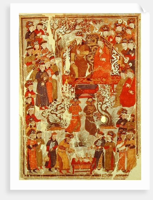 Ms. Supp. Pers. 1113 f.126v Genghis Khan and his wife Bortei enthroned before courtiers, folio from a book called Jami' al Tawarikh by Rashid ad-Din by Persian School