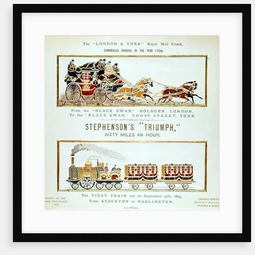 The 'London and York' Royal Mail Coach and Stephenson's 'Triumph', woven for the York Exhibition, 1879 by English School