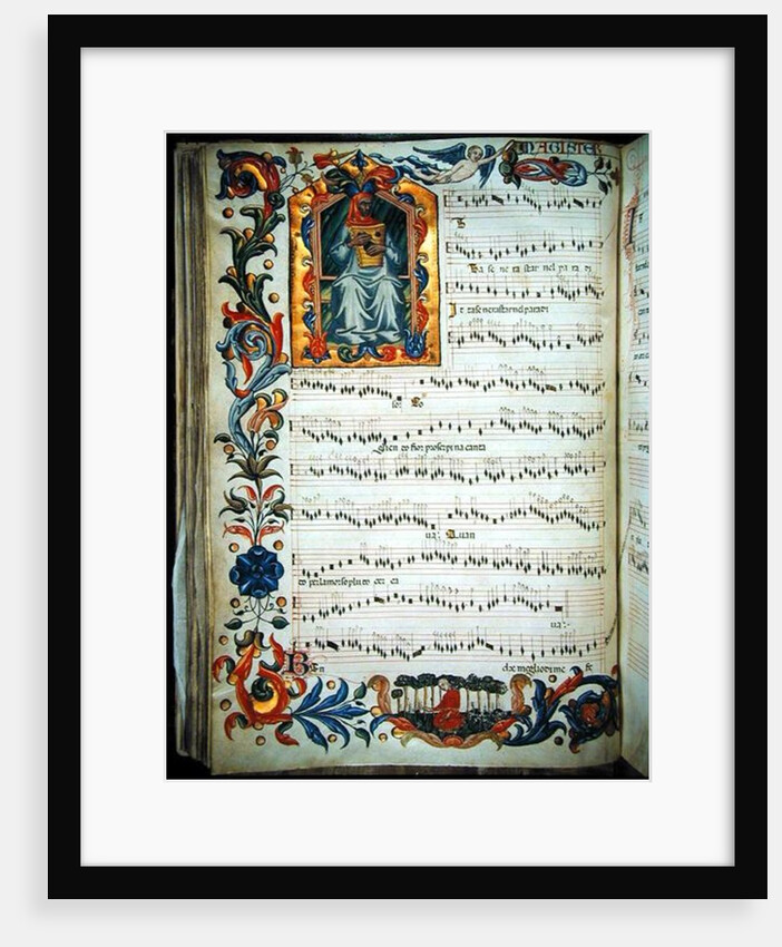 Page of musical notation with historiated initial by Italian School