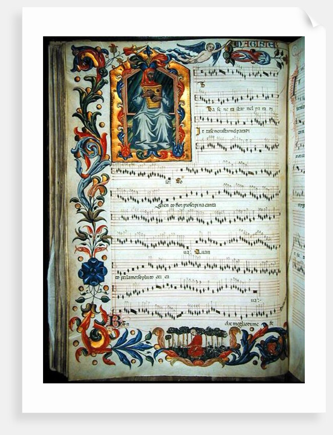 Page of musical notation with historiated initial by Italian School