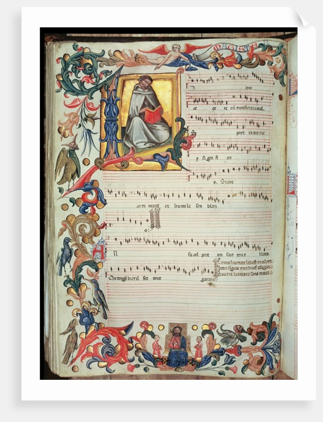 Page of musical notation with a historiated initial by Italian School