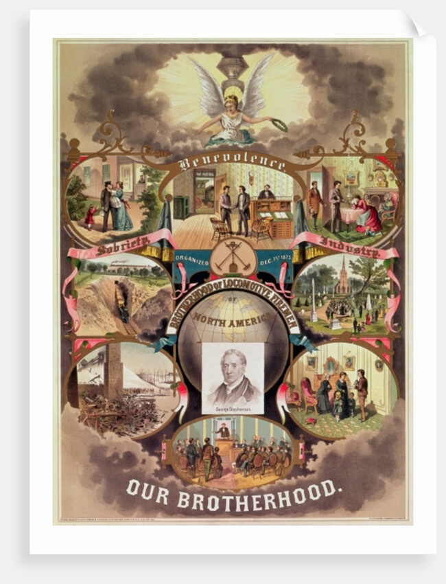 Poster of the 'Brotherhood of Locomotive Firemen of North America', 1885 by American School
