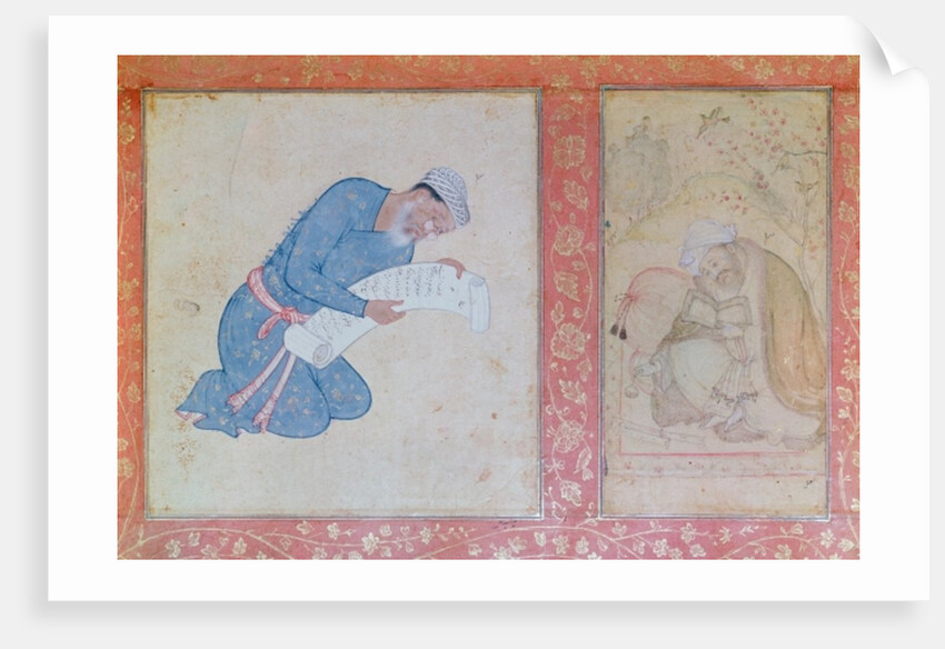 Portrait of Min Musavir giving a petition to Emperor Akbar by School Indian